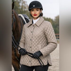 Anne Klein Silvery-Tan Quilted Jacket – Equestrian Style Lightweight Coat
